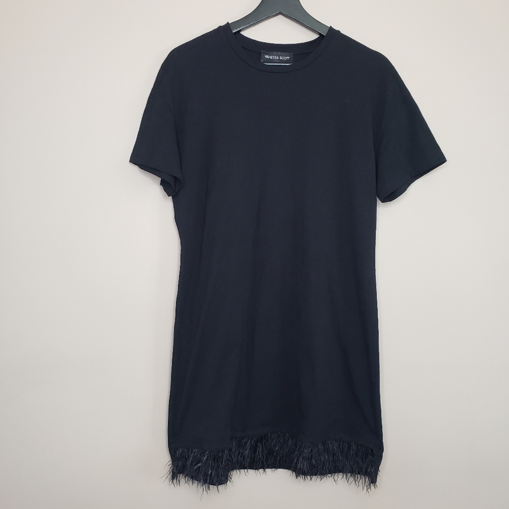 Vanessa Scott feather front trim tshirt dress black S